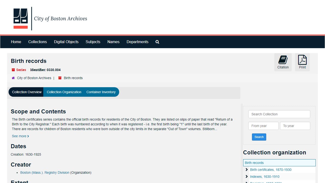 Collection: Birth records | ArchivesSpace Public Interface - Boston
