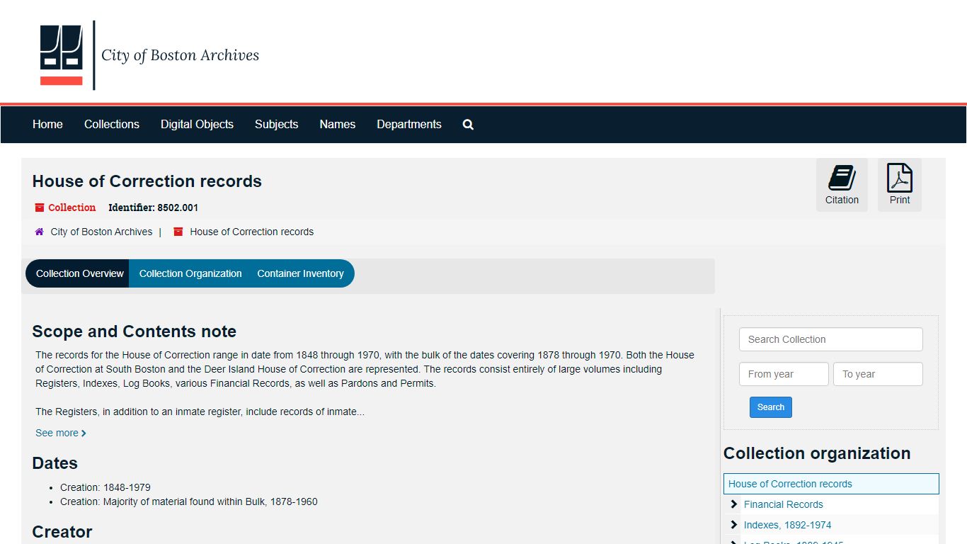 Collection: House of Correction records | ArchivesSpace Public ... - Boston